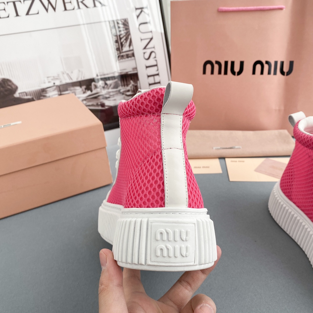 Miu Miu Mesh Flatform High-Top Sneakers - DopestKickz