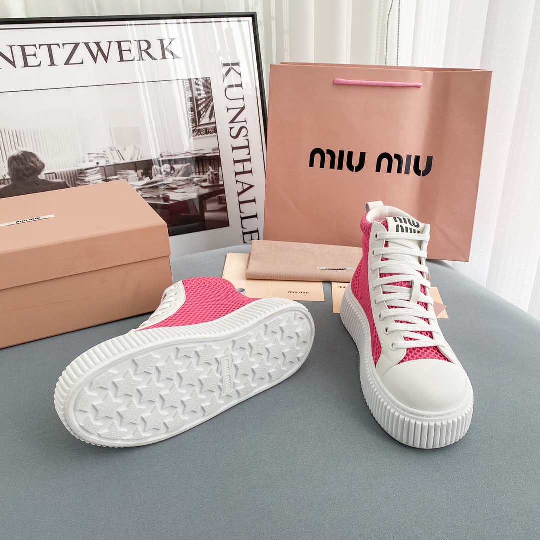 Miu Miu Mesh Flatform High-Top Sneakers - DopestKickz