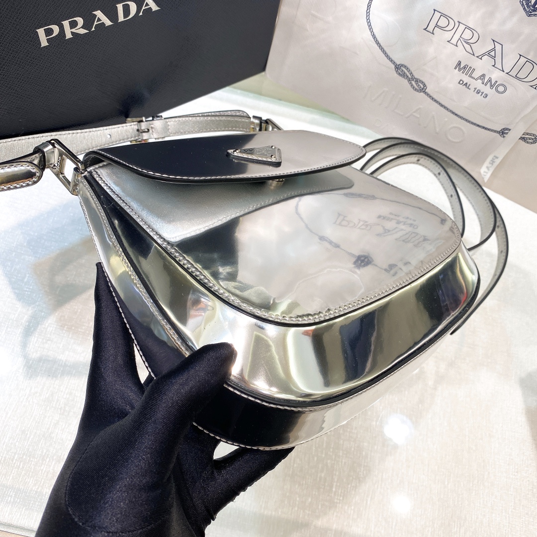 Prada Cleo Brushed Leather Shoulder Bag In Silver(24-19-6cm)   1BD303 - DopestKickz