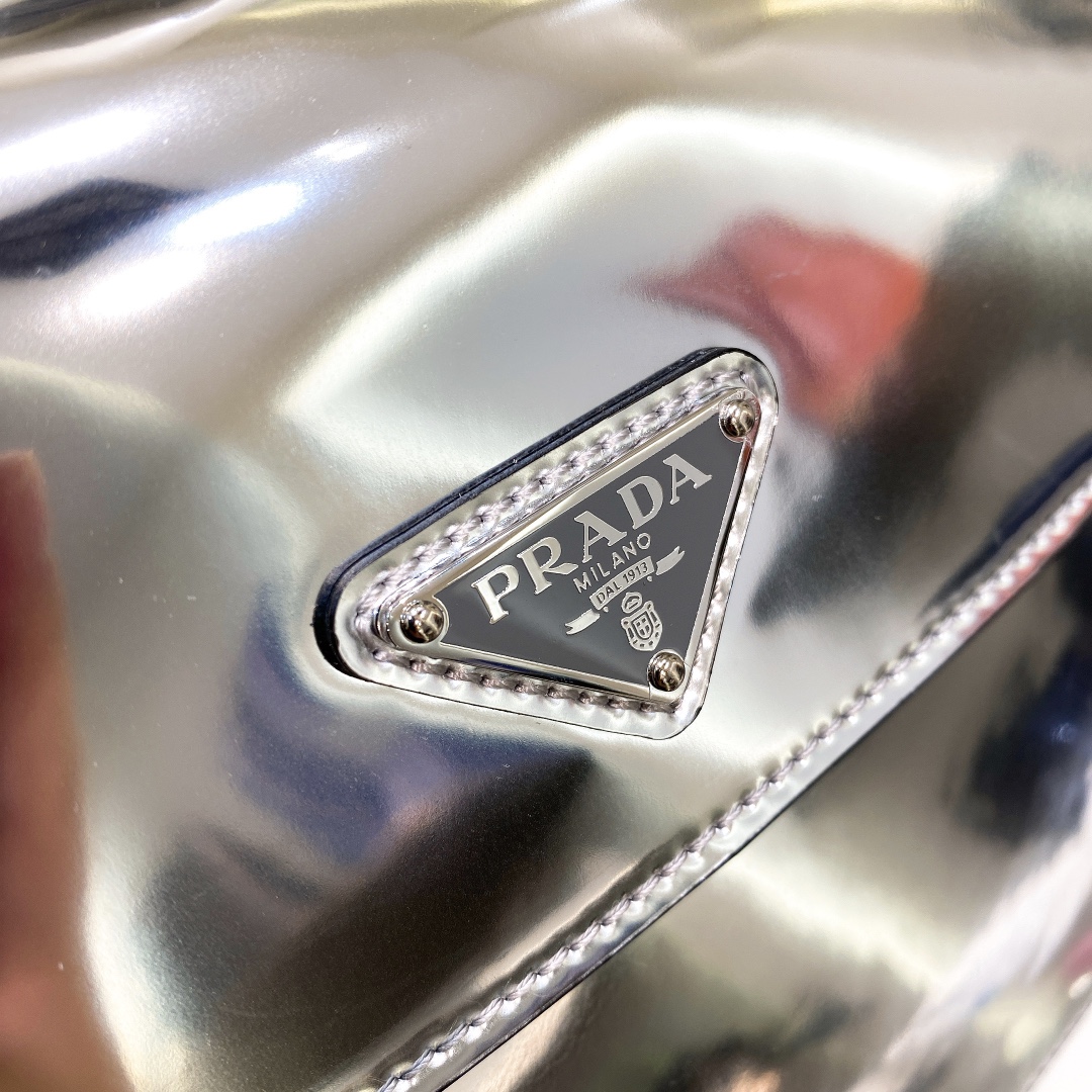 Prada Cleo Brushed Leather Shoulder Bag In Silver(24-19-6cm)   1BD303 - DopestKickz