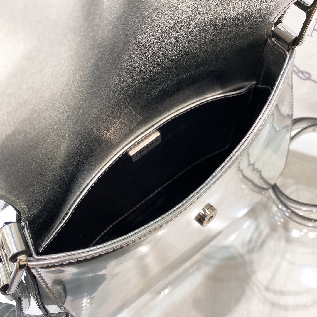 Prada Cleo Brushed Leather Shoulder Bag In Silver(24-19-6cm)   1BD303 - DopestKickz