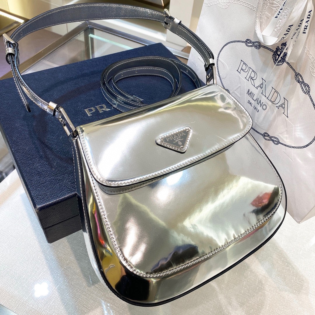 Prada Cleo Brushed Leather Shoulder Bag In Silver(24-19-6cm)   1BD303 - DopestKickz
