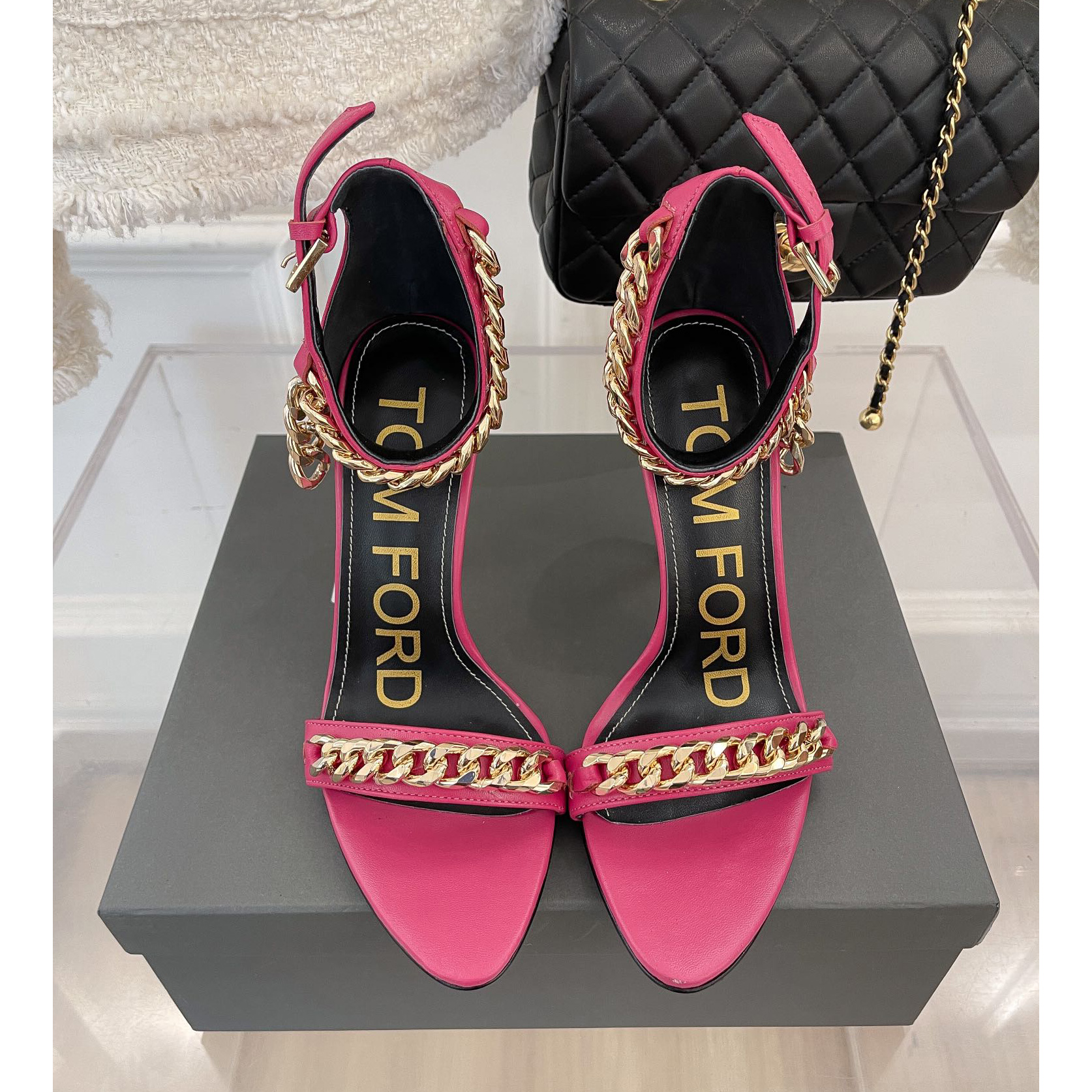 Tom Ford Chain-Trimmed Leather Sandals With Heel Height Of 10.5cm - DopestKickz