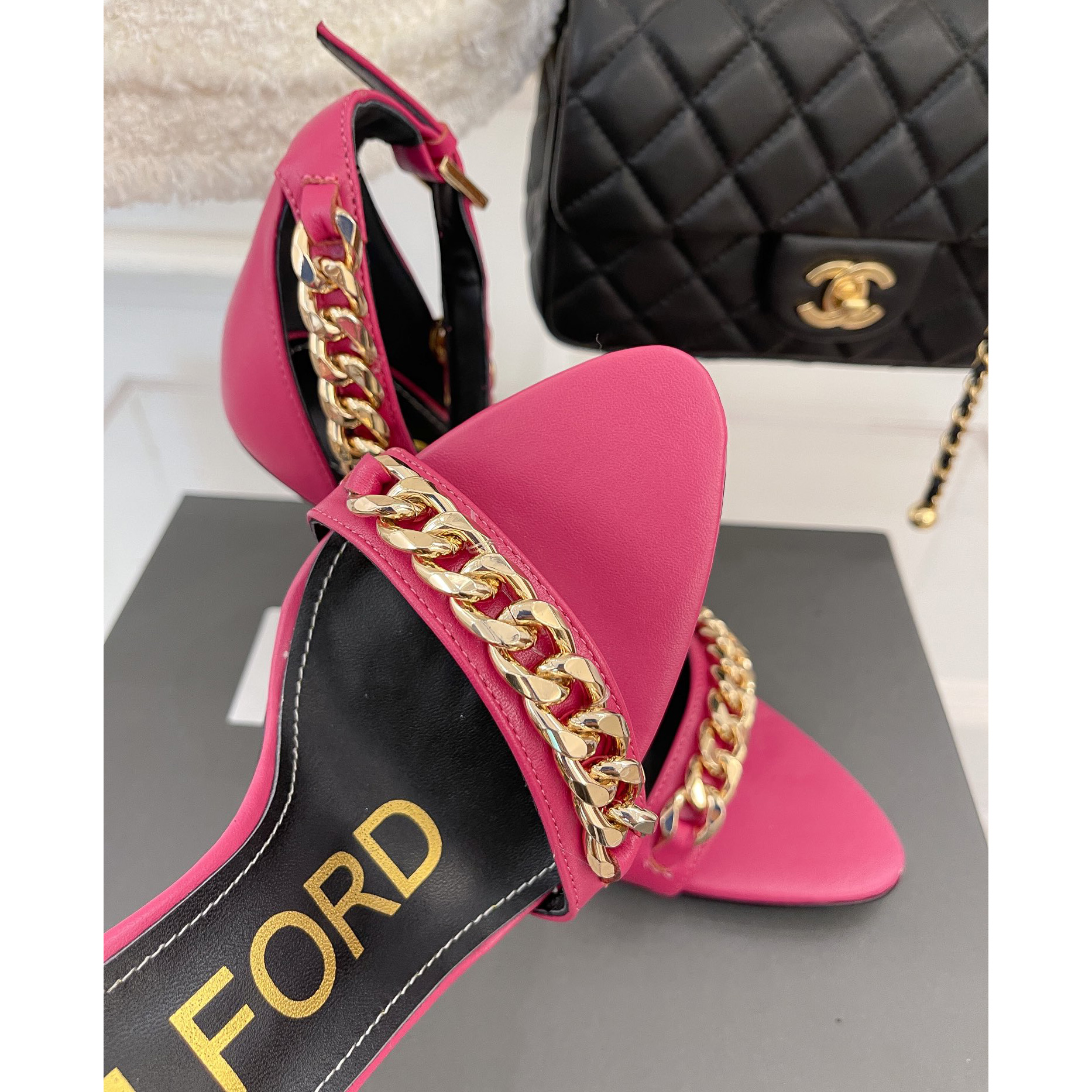 Tom Ford Chain-Trimmed Leather Sandals With Heel Height Of 10.5cm - DopestKickz