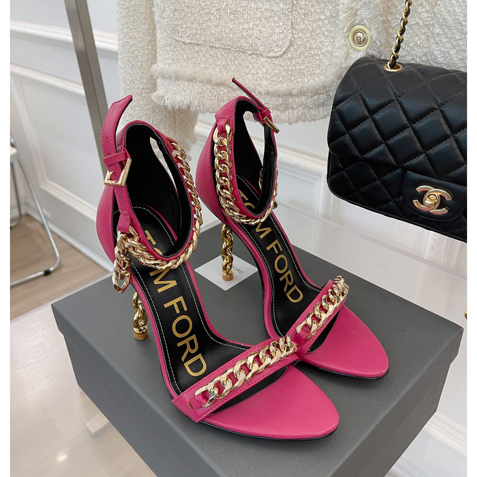 Tom Ford Chain-Trimmed Leather Sandals With Heel Height Of 10.5cm - DopestKickz