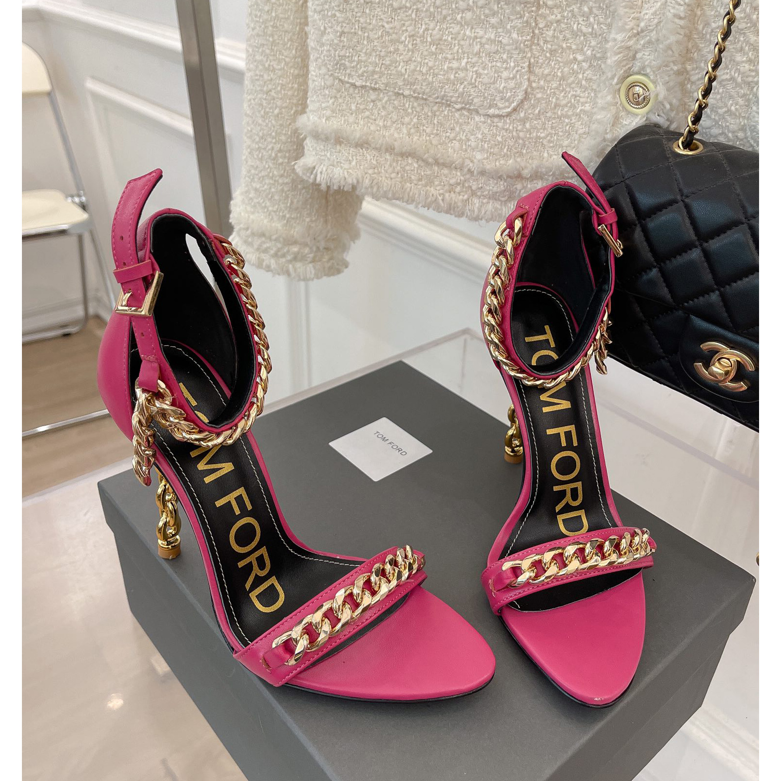 Tom Ford Chain-Trimmed Leather Sandals With Heel Height Of 10.5cm - DopestKickz