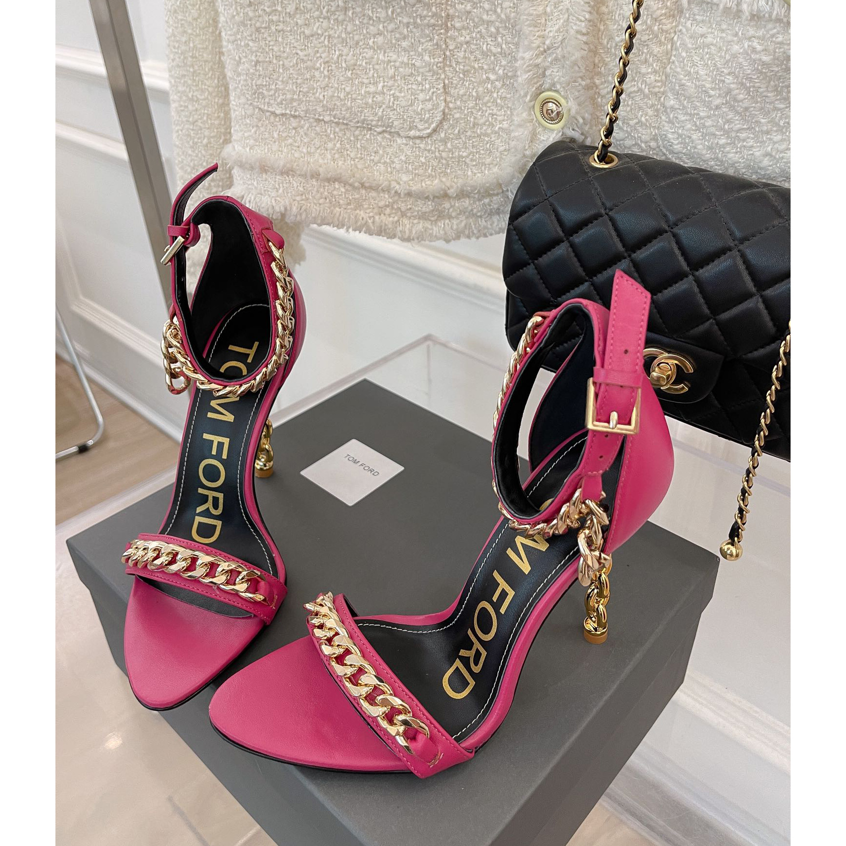Tom Ford Chain-Trimmed Leather Sandals With Heel Height Of 10.5cm - DopestKickz
