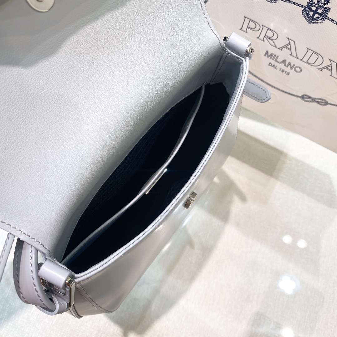 Prada Cleo Brushed Leather Shoulder Bag In Grey(24-19-6cm)   1BD303 - DopestKickz
