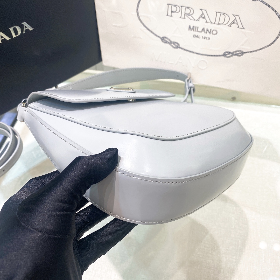 Prada Cleo Brushed Leather Shoulder Bag In Grey(24-19-6cm)   1BD303 - DopestKickz