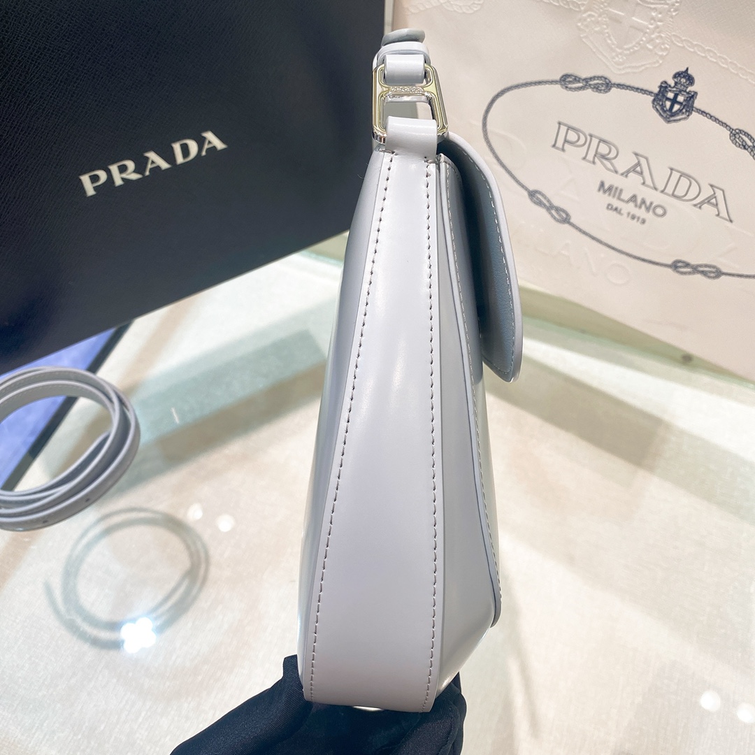 Prada Cleo Brushed Leather Shoulder Bag In Grey(24-19-6cm)   1BD303 - DopestKickz