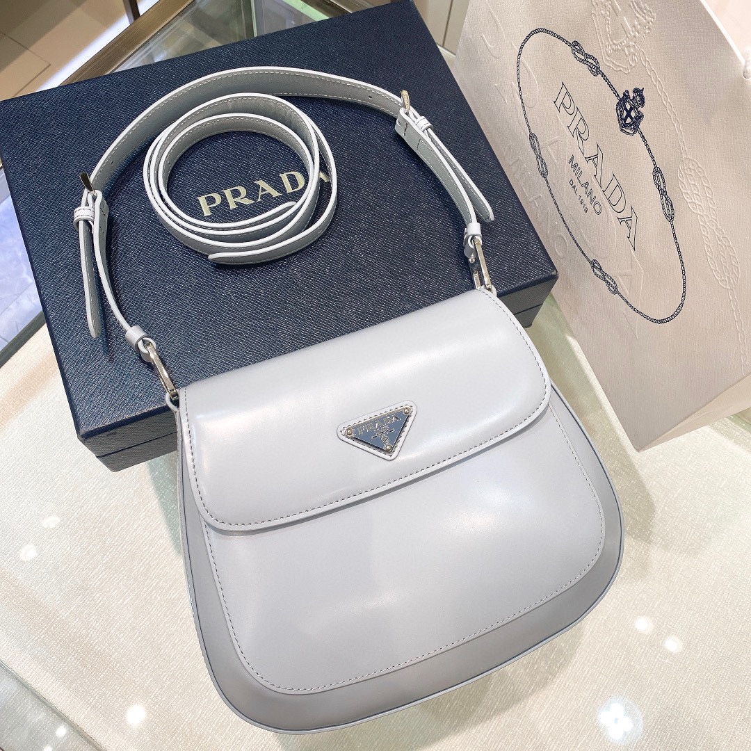 Prada Cleo Brushed Leather Shoulder Bag In Grey(24-19-6cm)   1BD303 - DopestKickz