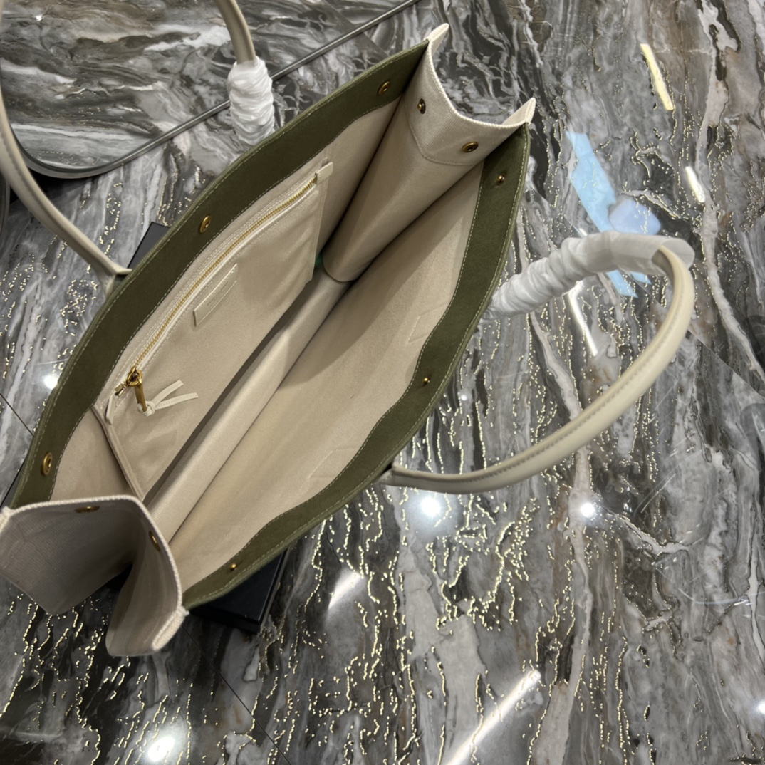 Saint Laurent Rive Gquche Tote Bag In Linen And Smooth Leather(48-36-16cm) - DopestKickz