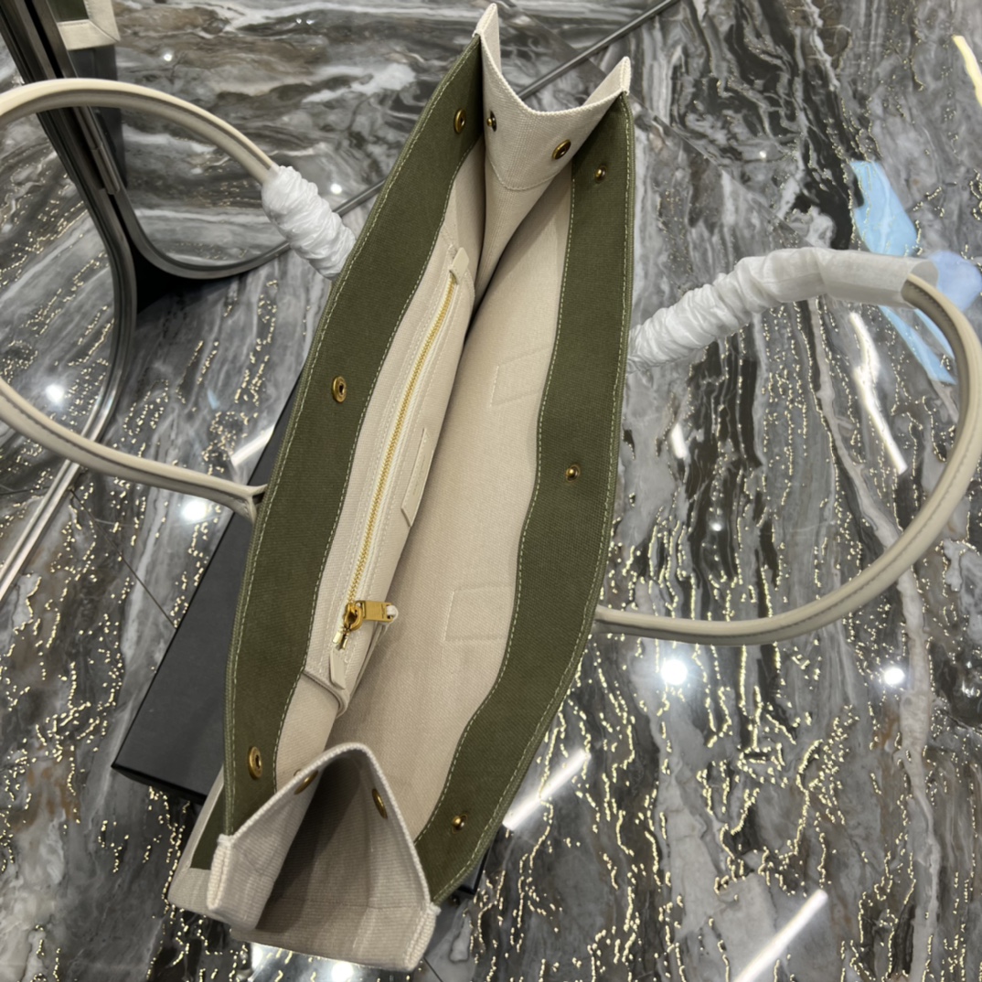 Saint Laurent Rive Gquche Tote Bag In Linen And Smooth Leather(48-36-16cm) - DopestKickz