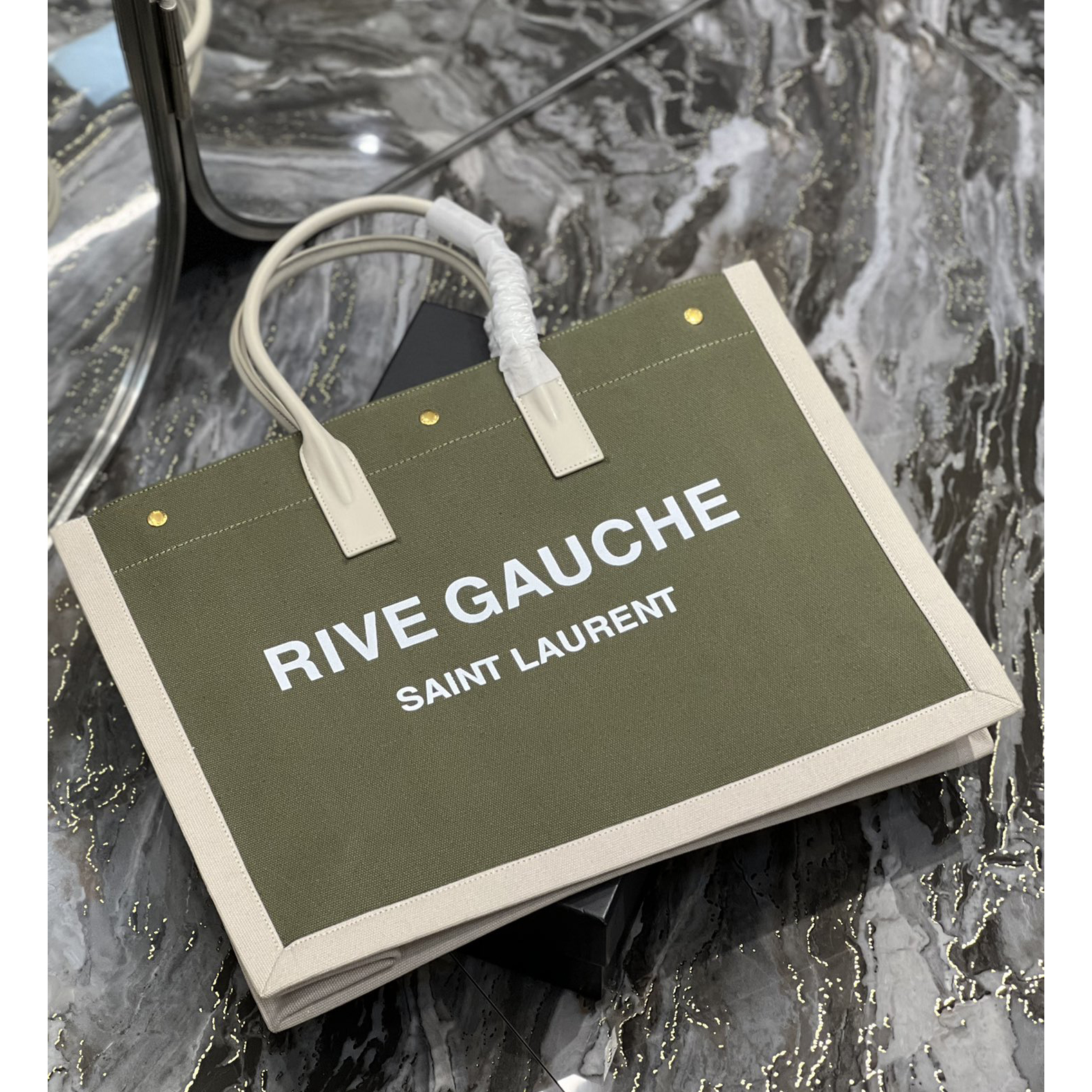 Saint Laurent Rive Gquche Tote Bag In Linen And Smooth Leather(48-36-16cm) - DopestKickz