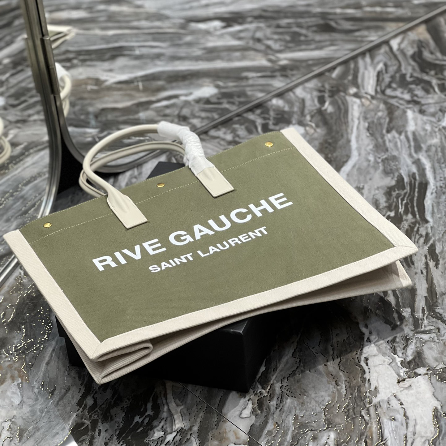 Saint Laurent Rive Gquche Tote Bag In Linen And Smooth Leather(48-36-16cm) - DopestKickz