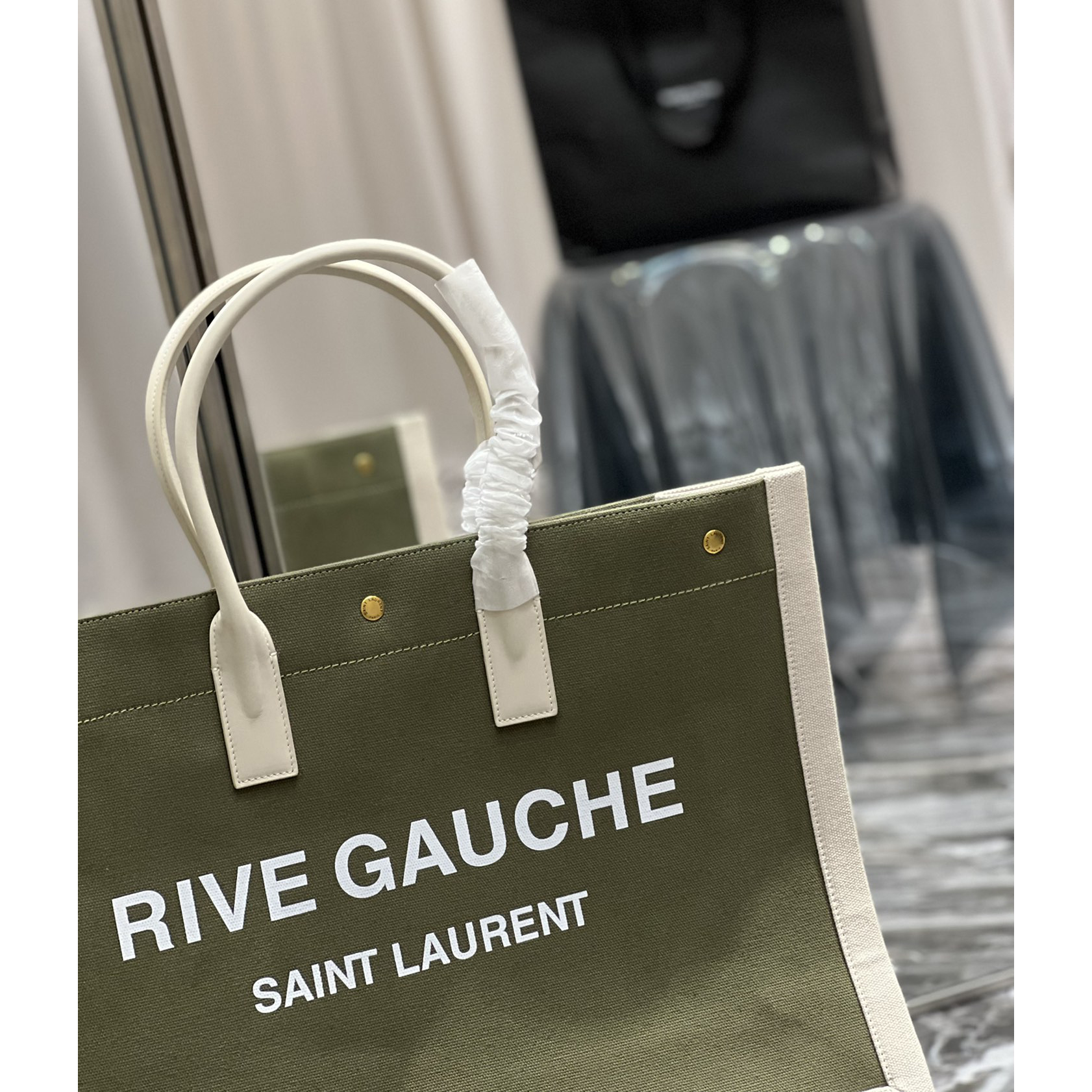 Saint Laurent Rive Gquche Tote Bag In Linen And Smooth Leather(48-36-16cm) - DopestKickz
