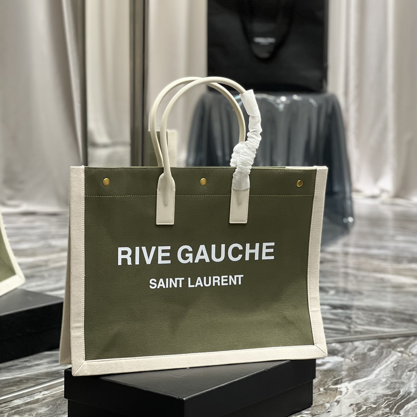 Saint Laurent Rive Gquche Tote Bag In Linen And Smooth Leather(48-36-16cm) - DopestKickz