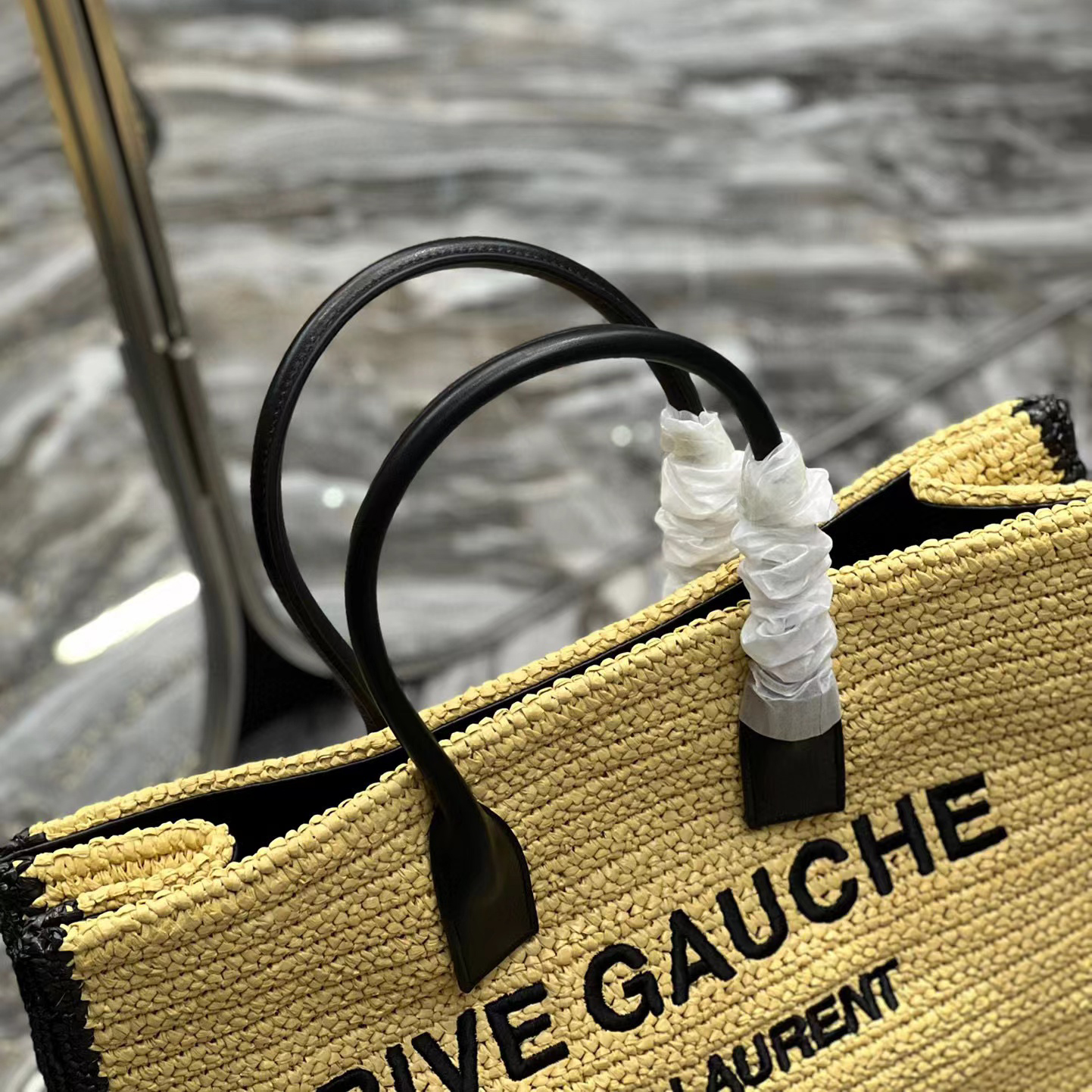 Saint Laurent Rive Gauche Tote Bag In Raffia And Leather(48-36-16cm) - DopestKickz