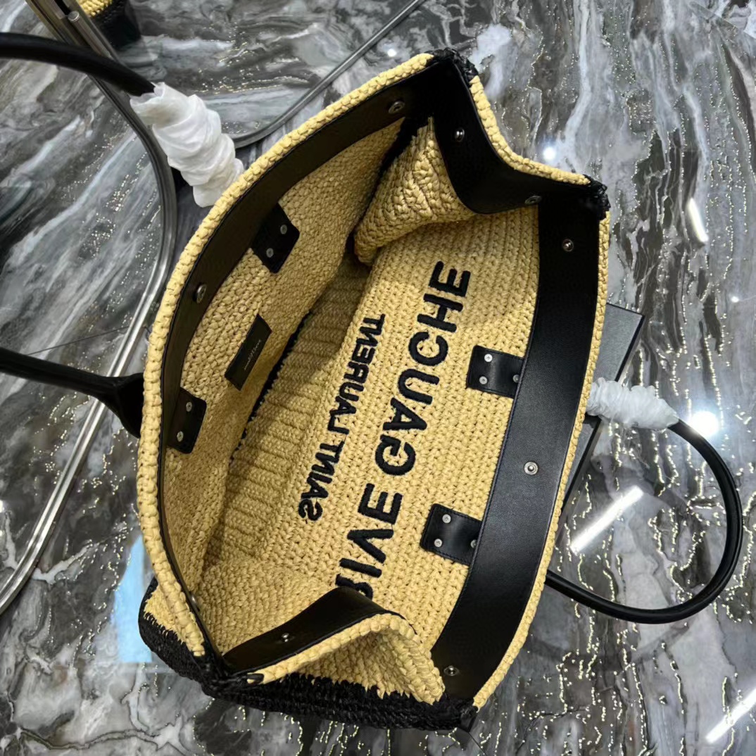 Saint Laurent Rive Gauche Tote Bag In Raffia And Leather(48-36-16cm) - DopestKickz