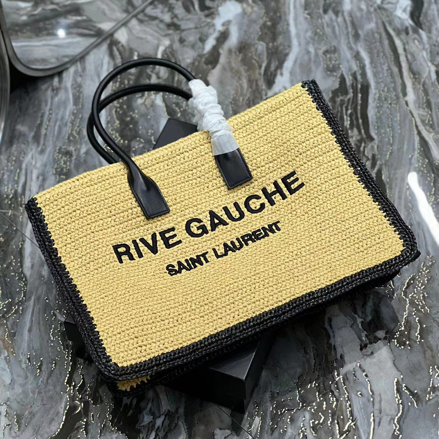 Saint Laurent Rive Gauche Tote Bag In Raffia And Leather(48-36-16cm) - DopestKickz