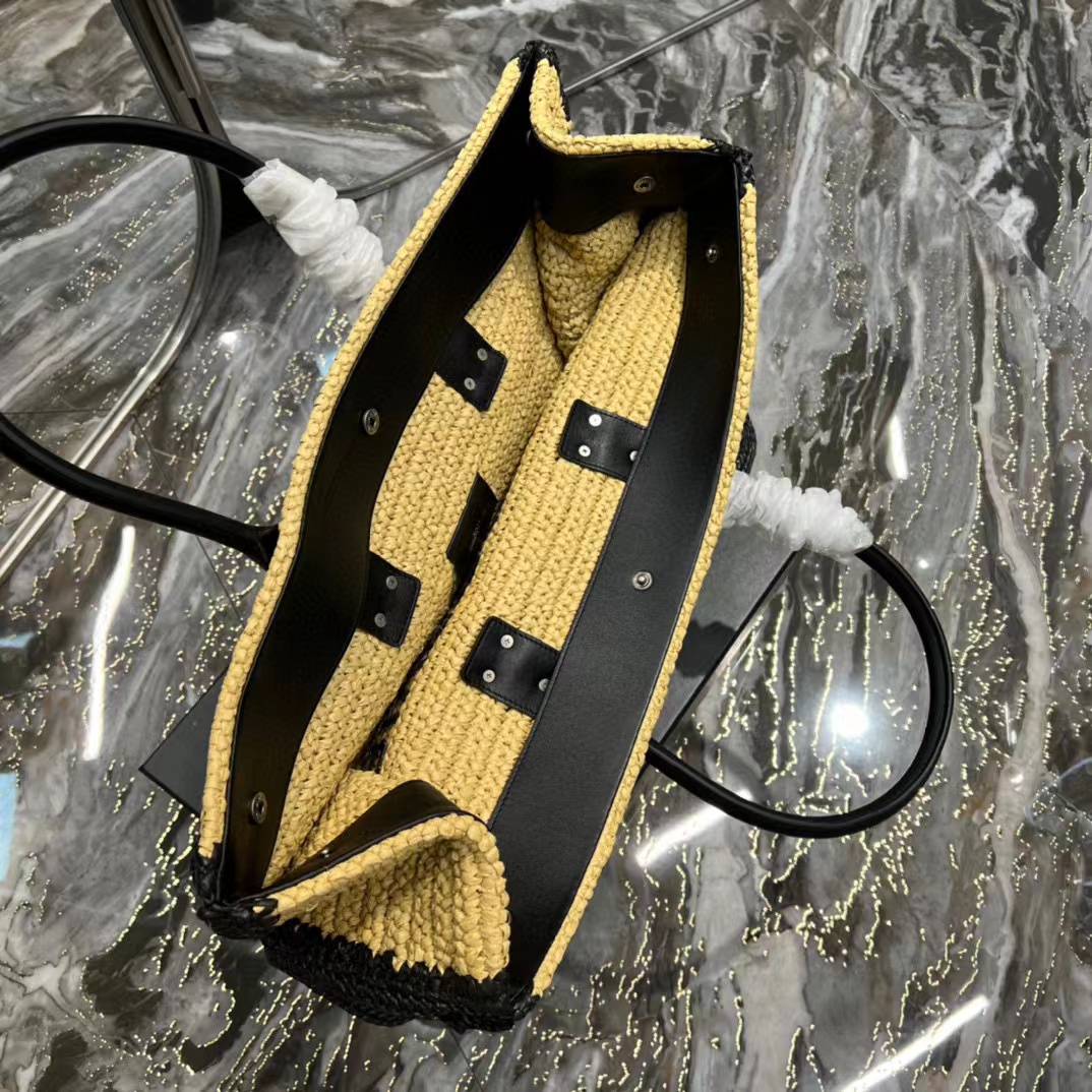 Saint Laurent Rive Gauche Tote Bag In Raffia And Leather(48-36-16cm) - DopestKickz