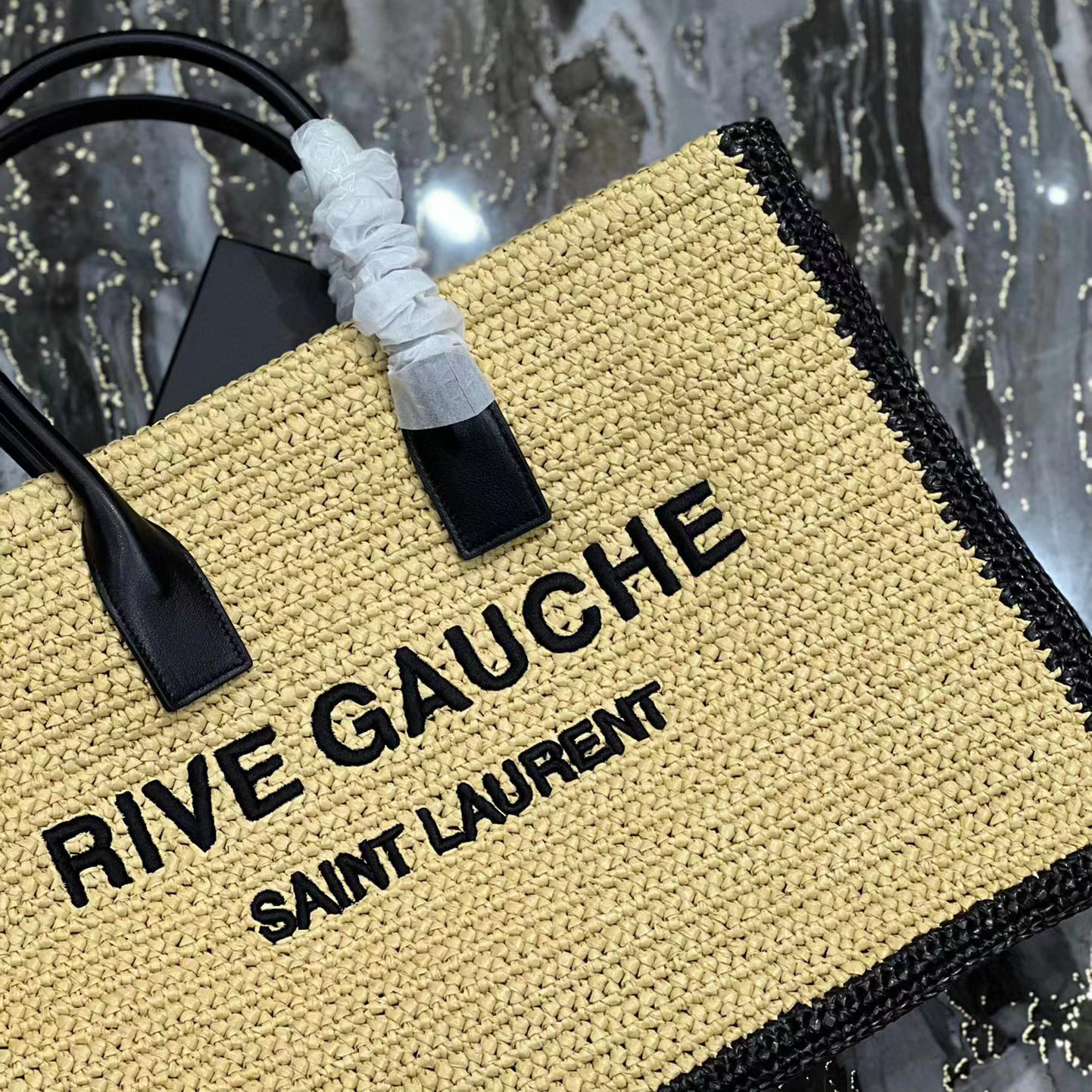 Saint Laurent Rive Gauche Tote Bag In Raffia And Leather(48-36-16cm) - DopestKickz