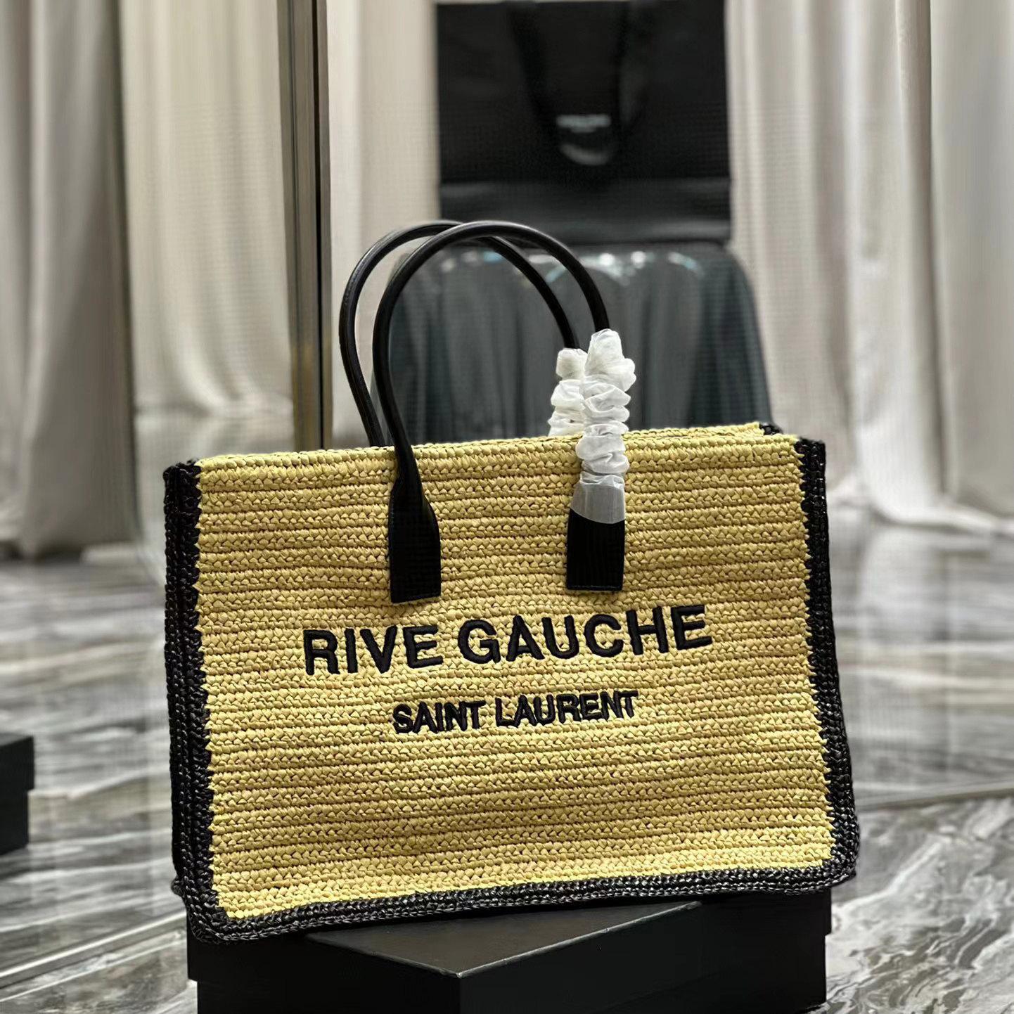 Saint Laurent Rive Gauche Tote Bag In Raffia And Leather(48-36-16cm) - DopestKickz