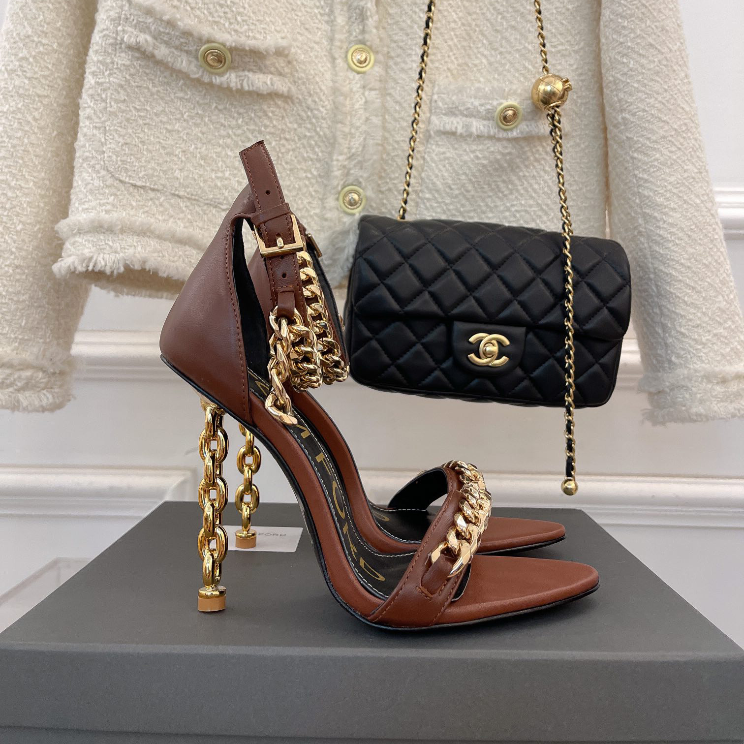 Tom Ford Chain-Trimmed Leather Sandals With Heel Height Of 10.5cm - DopestKickz