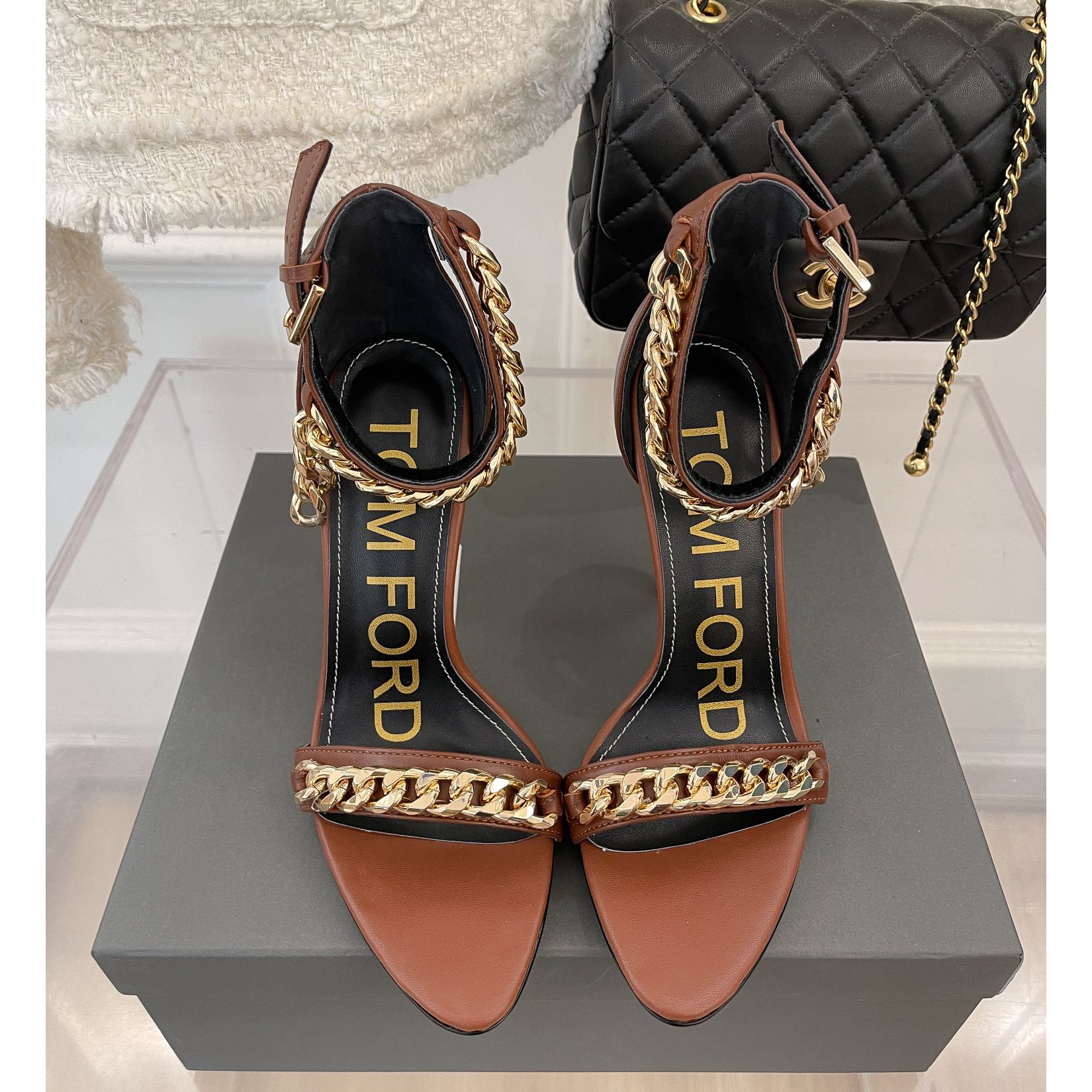 Tom Ford Chain-Trimmed Leather Sandals With Heel Height Of 10.5cm - DopestKickz