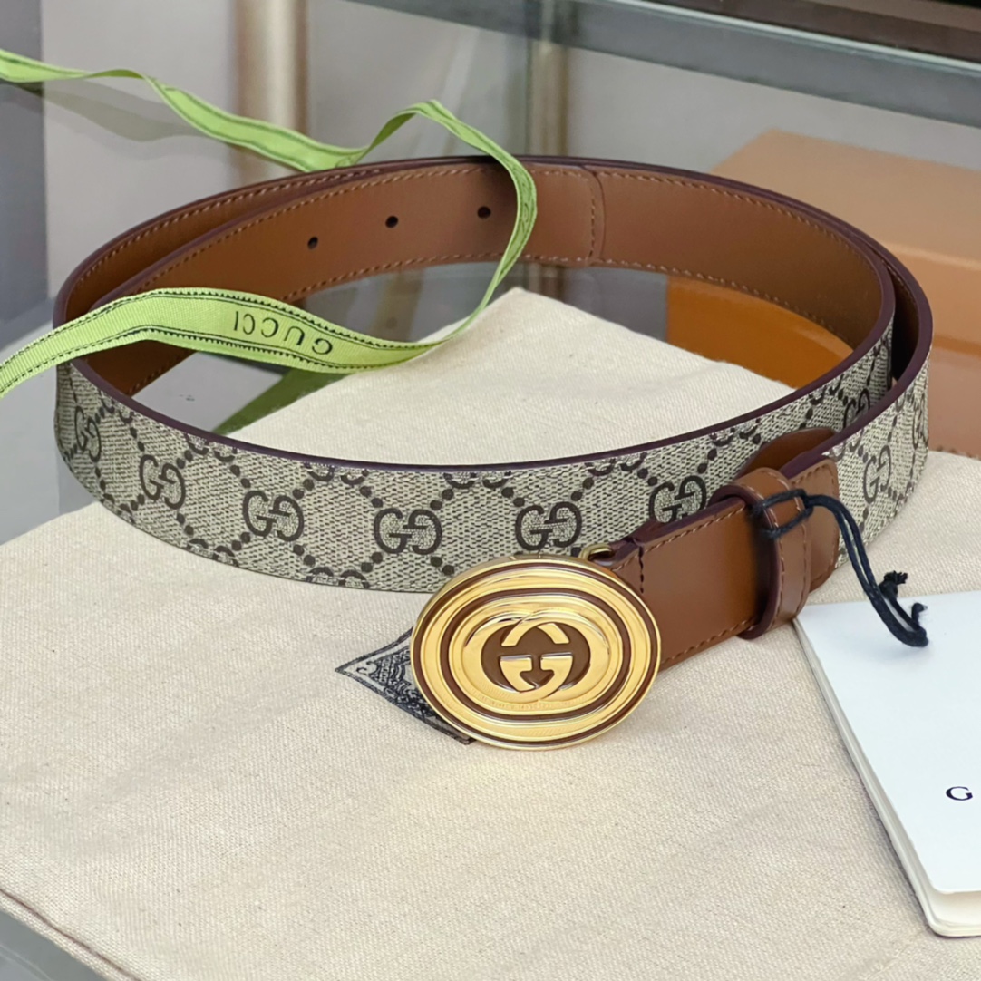 Gucci  Belt With Interlocking G Oval Buckle - DopestKickz