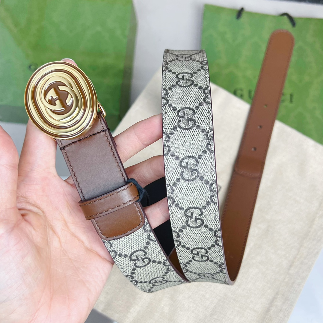 Gucci  Belt With Interlocking G Oval Buckle - DopestKickz