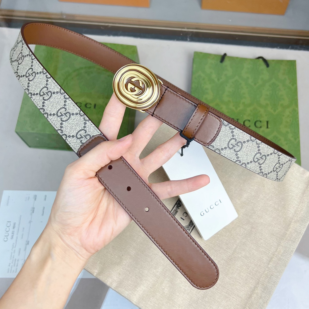 Gucci  Belt With Interlocking G Oval Buckle - DopestKickz
