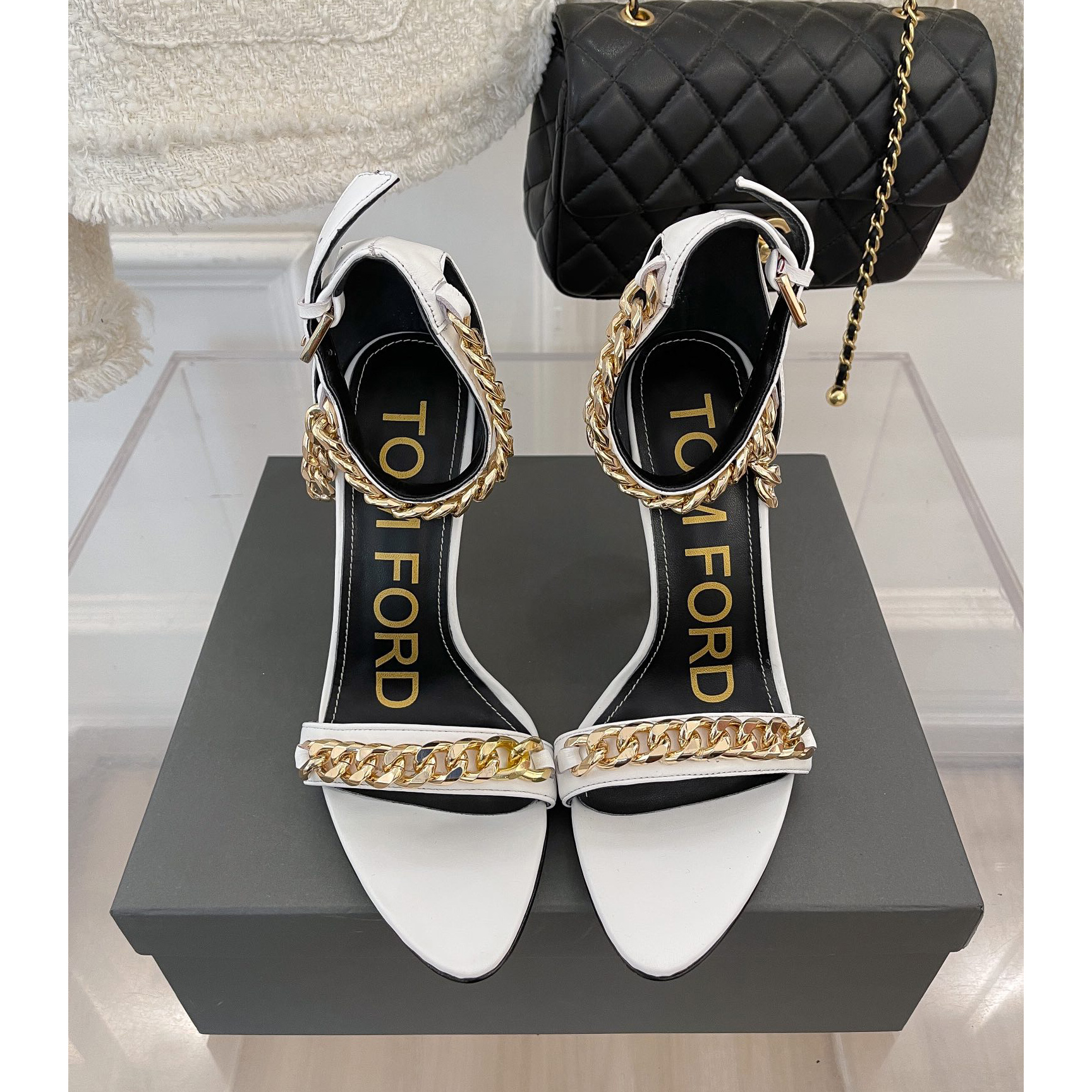 Tom Ford Chain-Trimmed Leather Sandals With Heel Height Of 10.5cm - DopestKickz