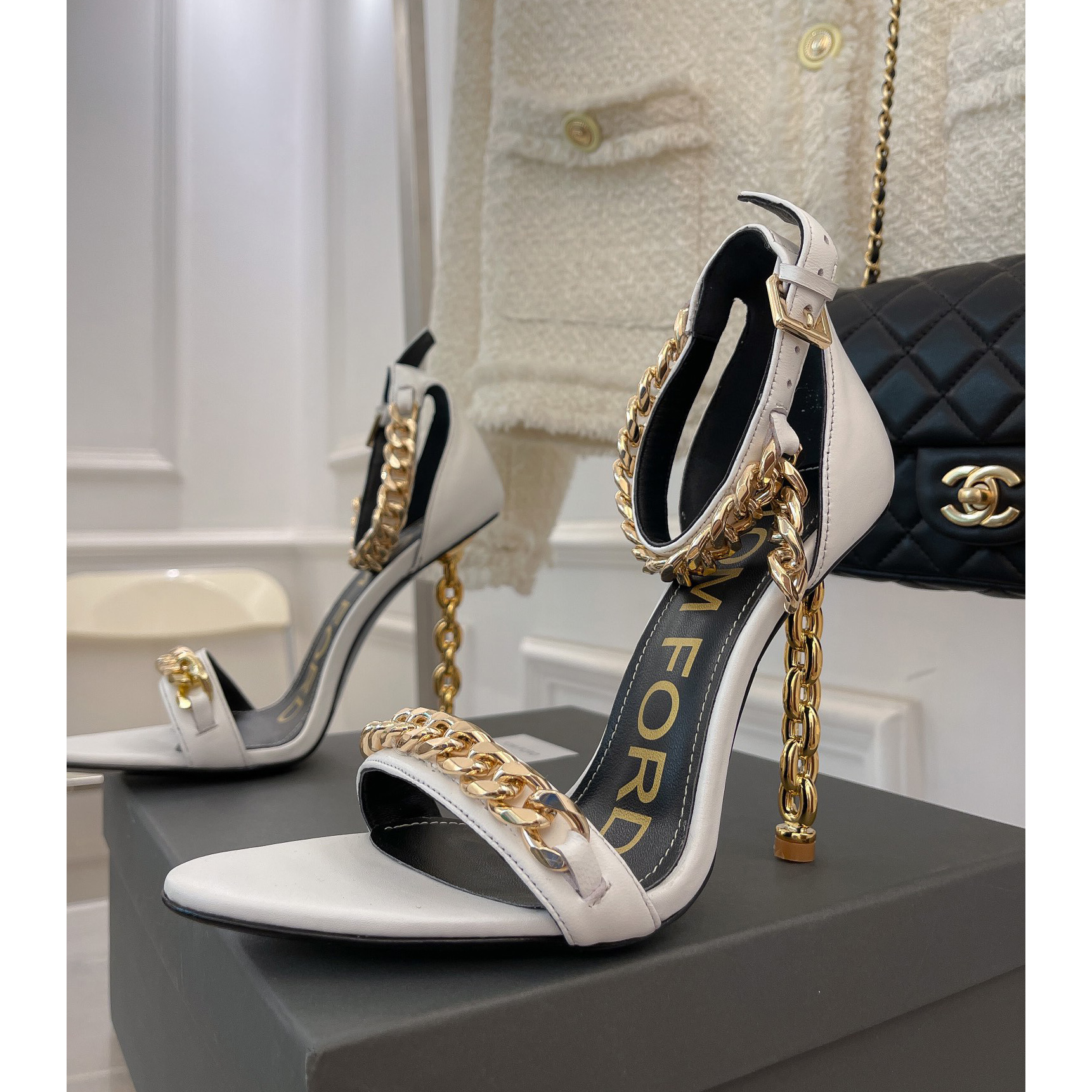 Tom Ford Chain-Trimmed Leather Sandals With Heel Height Of 10.5cm - DopestKickz