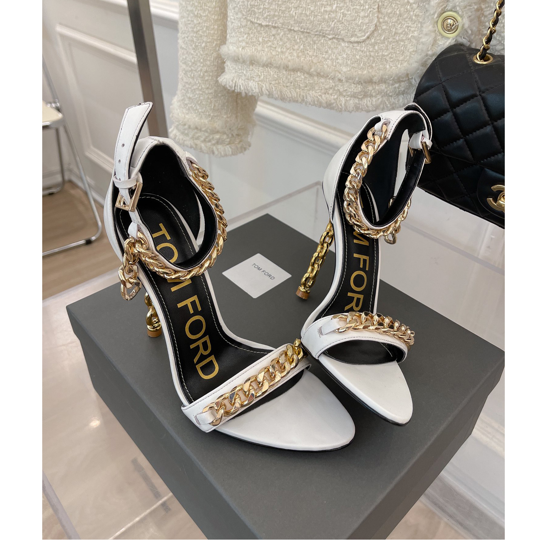 Tom Ford Chain-Trimmed Leather Sandals With Heel Height Of 10.5cm - DopestKickz