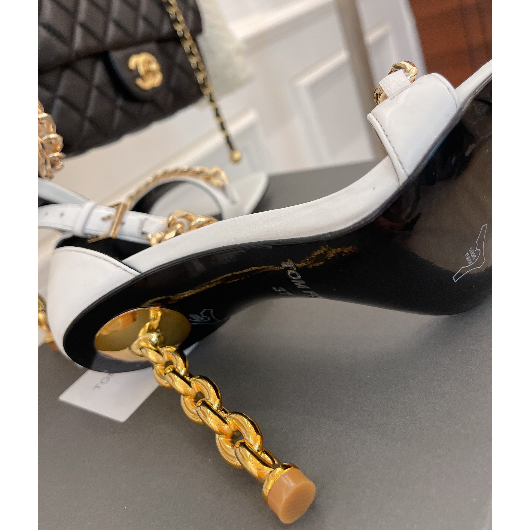 Tom Ford Chain-Trimmed Leather Sandals With Heel Height Of 10.5cm - DopestKickz