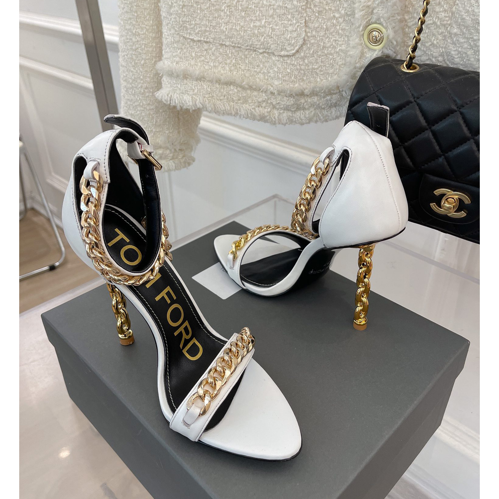 Tom Ford Chain-Trimmed Leather Sandals With Heel Height Of 10.5cm - DopestKickz