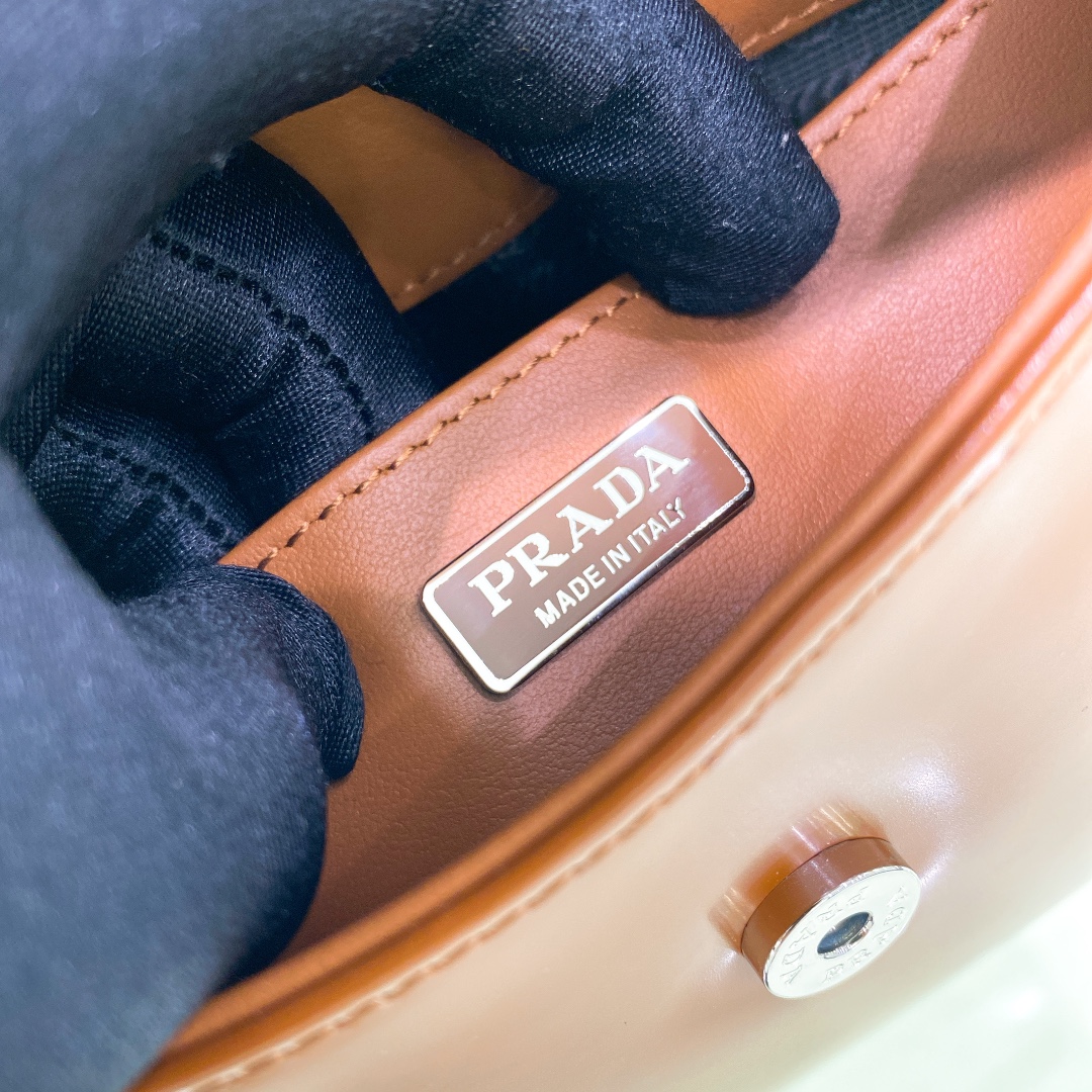 Prada Cleo Brushed Leather Shoulder Bag In Brown(24-19-6cm)   1BD303 - DopestKickz