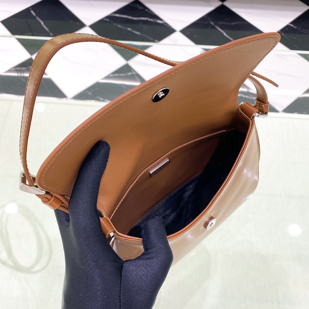 Prada Cleo Brushed Leather Shoulder Bag In Brown(24-19-6cm)   1BD303 - DopestKickz