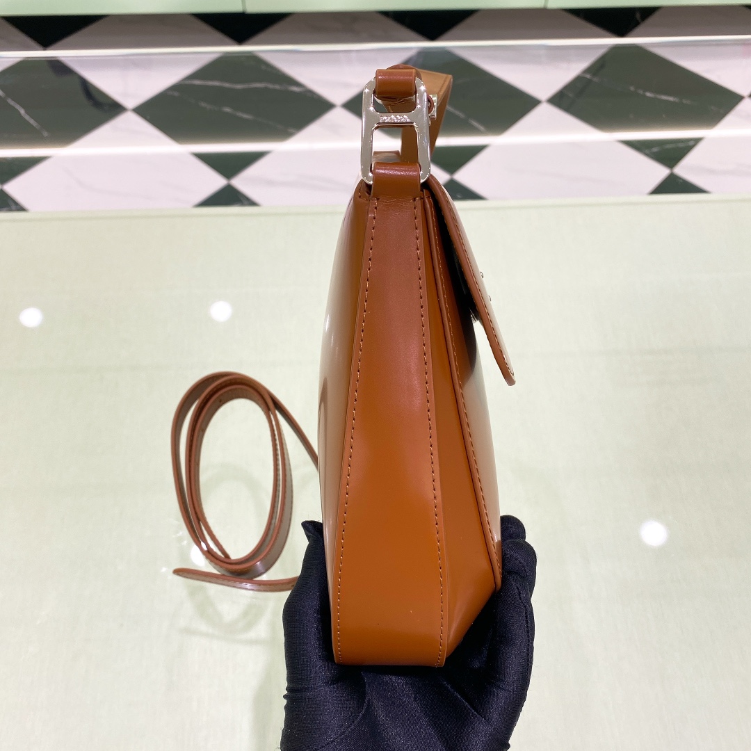 Prada Cleo Brushed Leather Shoulder Bag In Brown(24-19-6cm)   1BD303 - DopestKickz