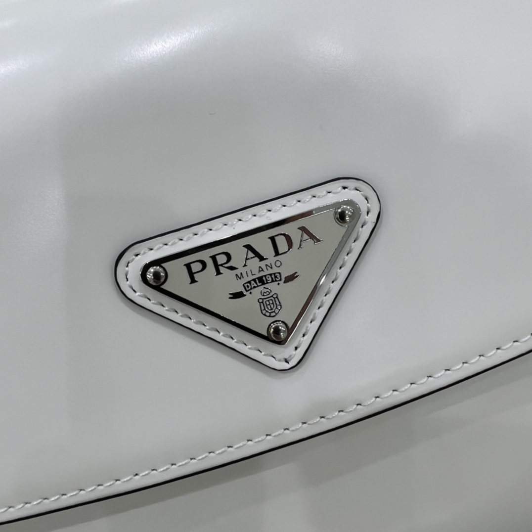 Prada Cleo Brushed Leather Shoulder Bag In White(24-19-6cm)   1BD303 - DopestKickz