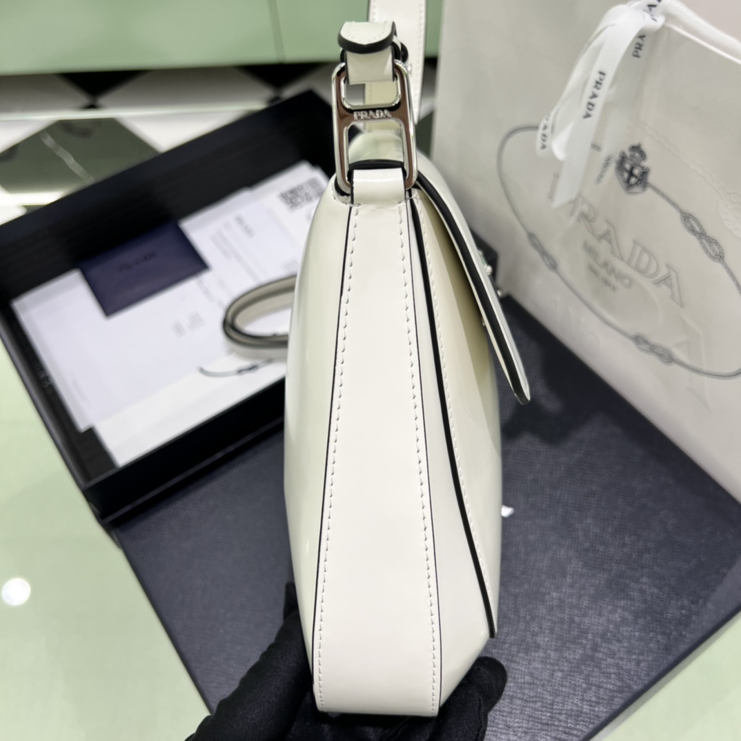 Prada Cleo Brushed Leather Shoulder Bag In White(24-19-6cm)   1BD303 - DopestKickz
