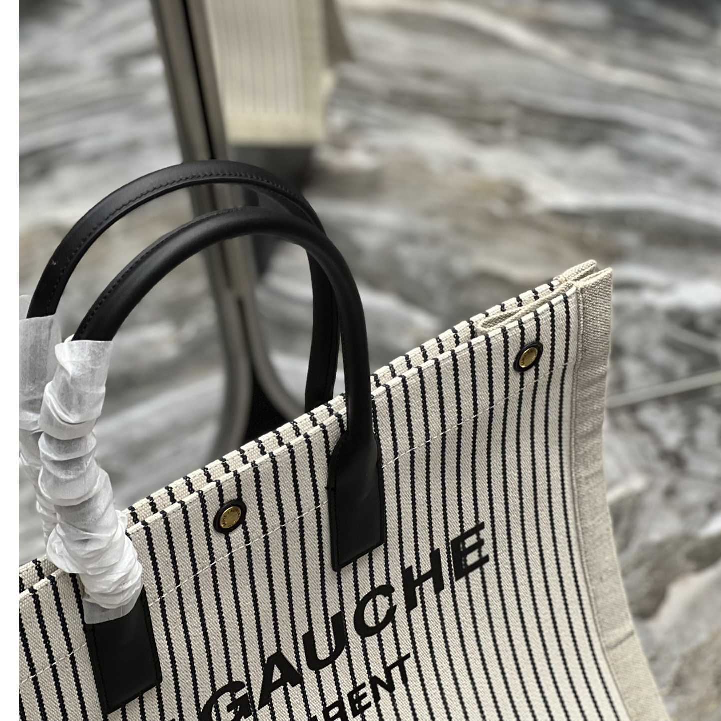 Saint Laurent Rive Gquche Tote Bag In Linen And Smooth Leather(48-36-16cm) - DopestKickz