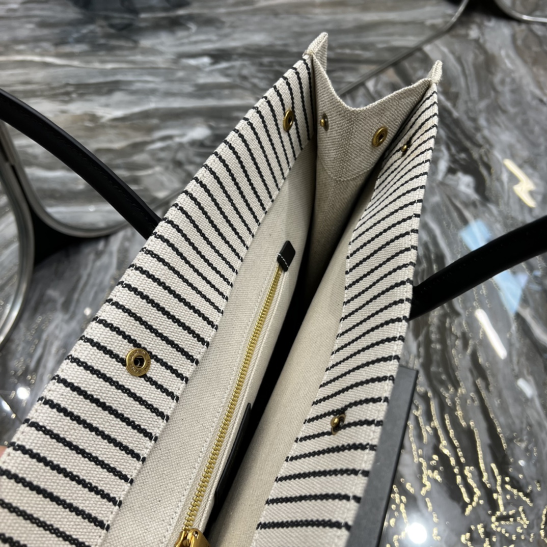 Saint Laurent Rive Gquche Tote Bag In Linen And Smooth Leather(48-36-16cm) - DopestKickz