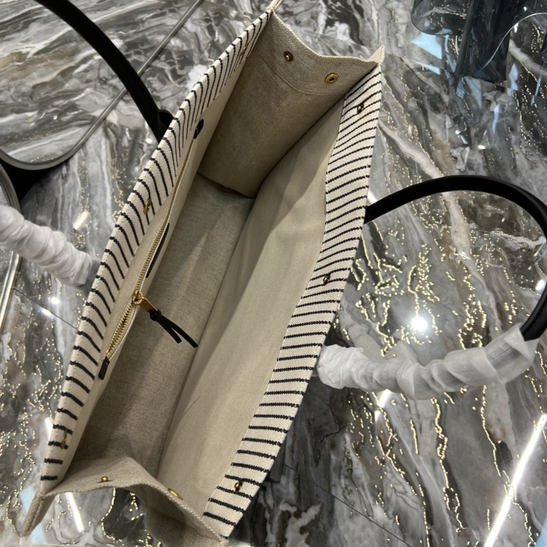 Saint Laurent Rive Gquche Tote Bag In Linen And Smooth Leather(48-36-16cm) - DopestKickz