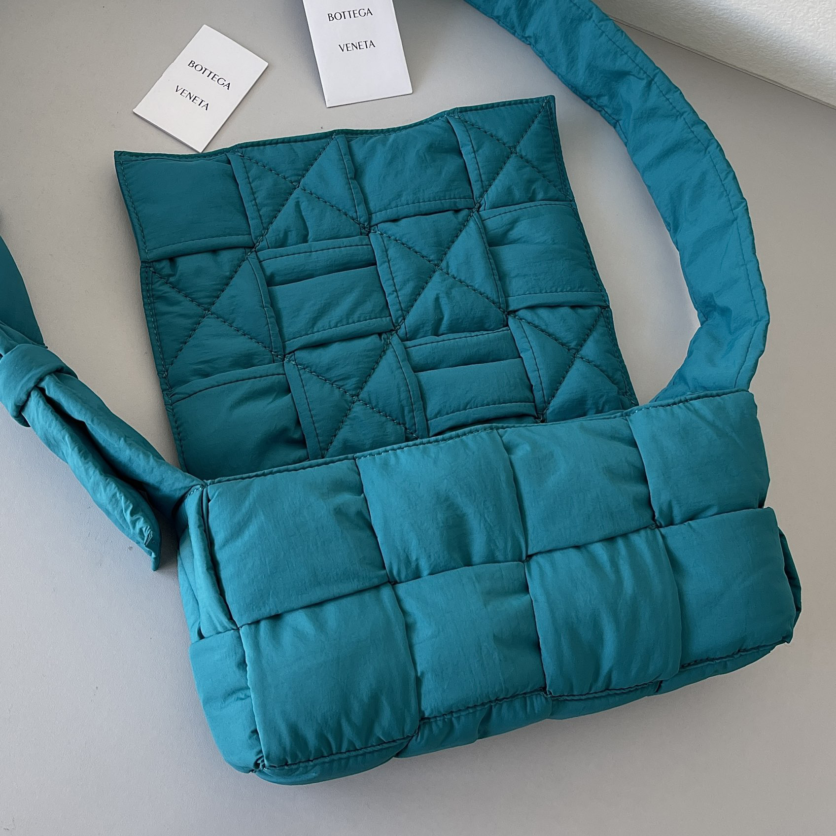 Bottega Veneta Padded Tech Cassette Padded Intreccio Nylon Cross-Body Bag(30-15-7.5cm) - DopestKickz