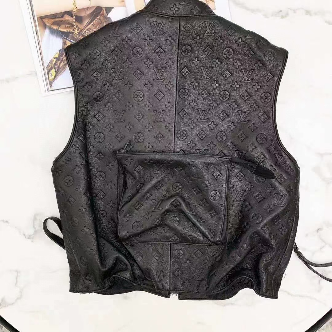 Louis Vuitton Black Monogram Leather Vest - DopestKickz