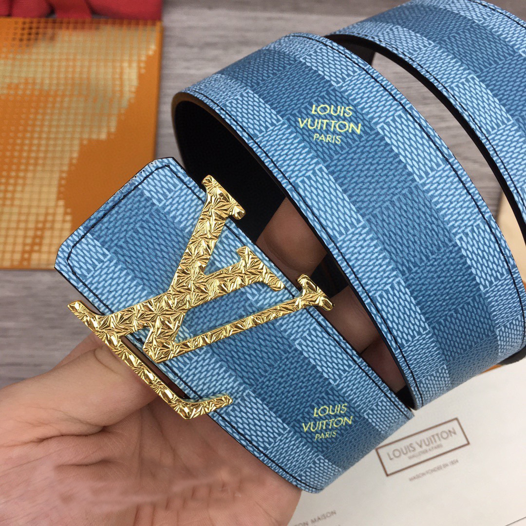 Louis Vuitton LV Initiales Damier Stripes 40mm Reversible Belt  - DopestKickz
