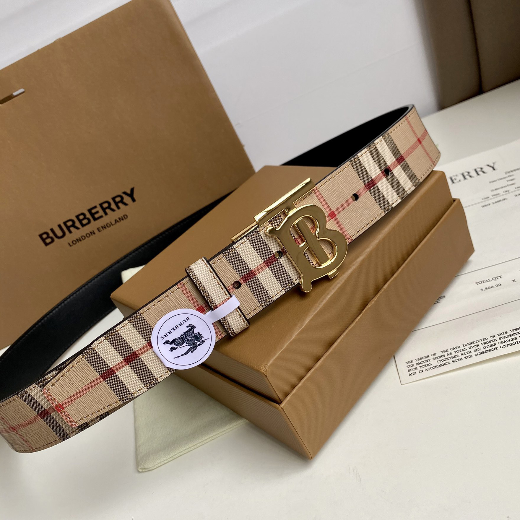 Burberry TB Monogram Vintage Check Bel—35mm - DopestKickz