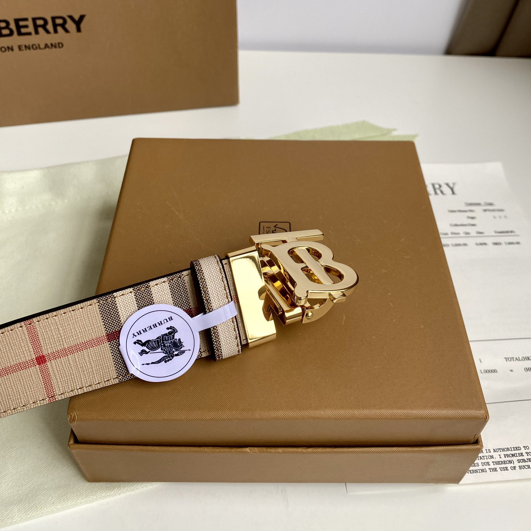 Burberry TB Monogram Vintage Check Bel—35mm - DopestKickz